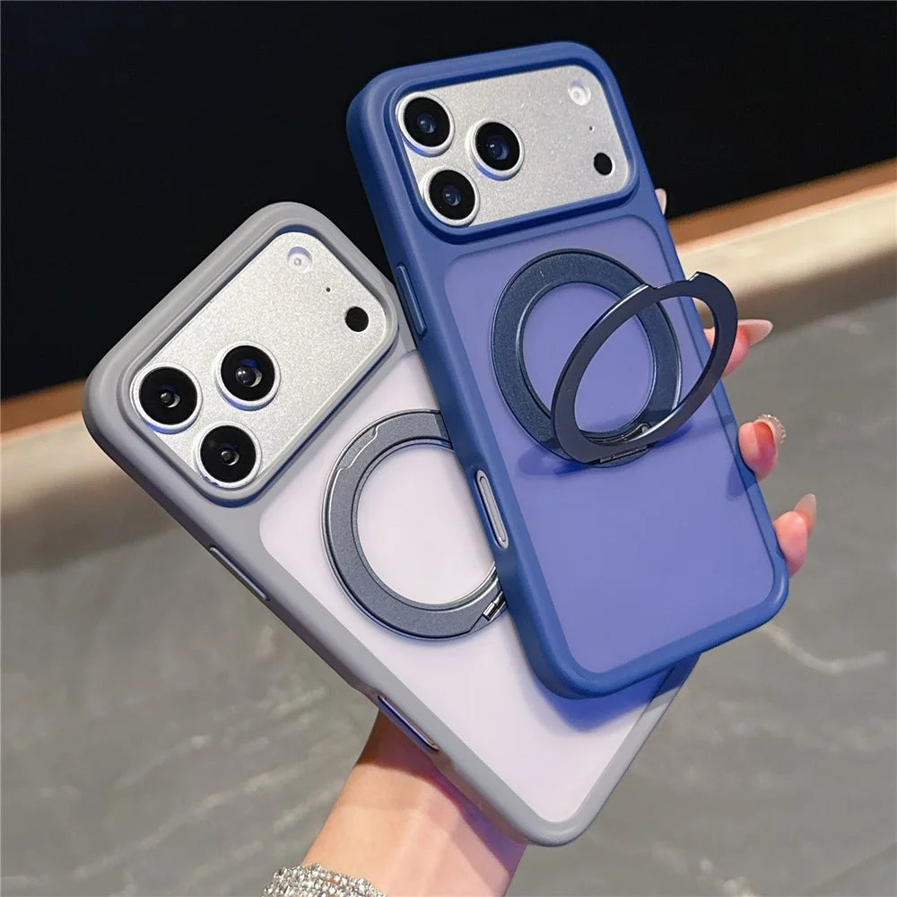 For iPhone 18 Pro Max / 17 Pro Max Magnetic Case with Rotating Kickstand TPU PC Skin Touch Phone Cover - Blue - 2