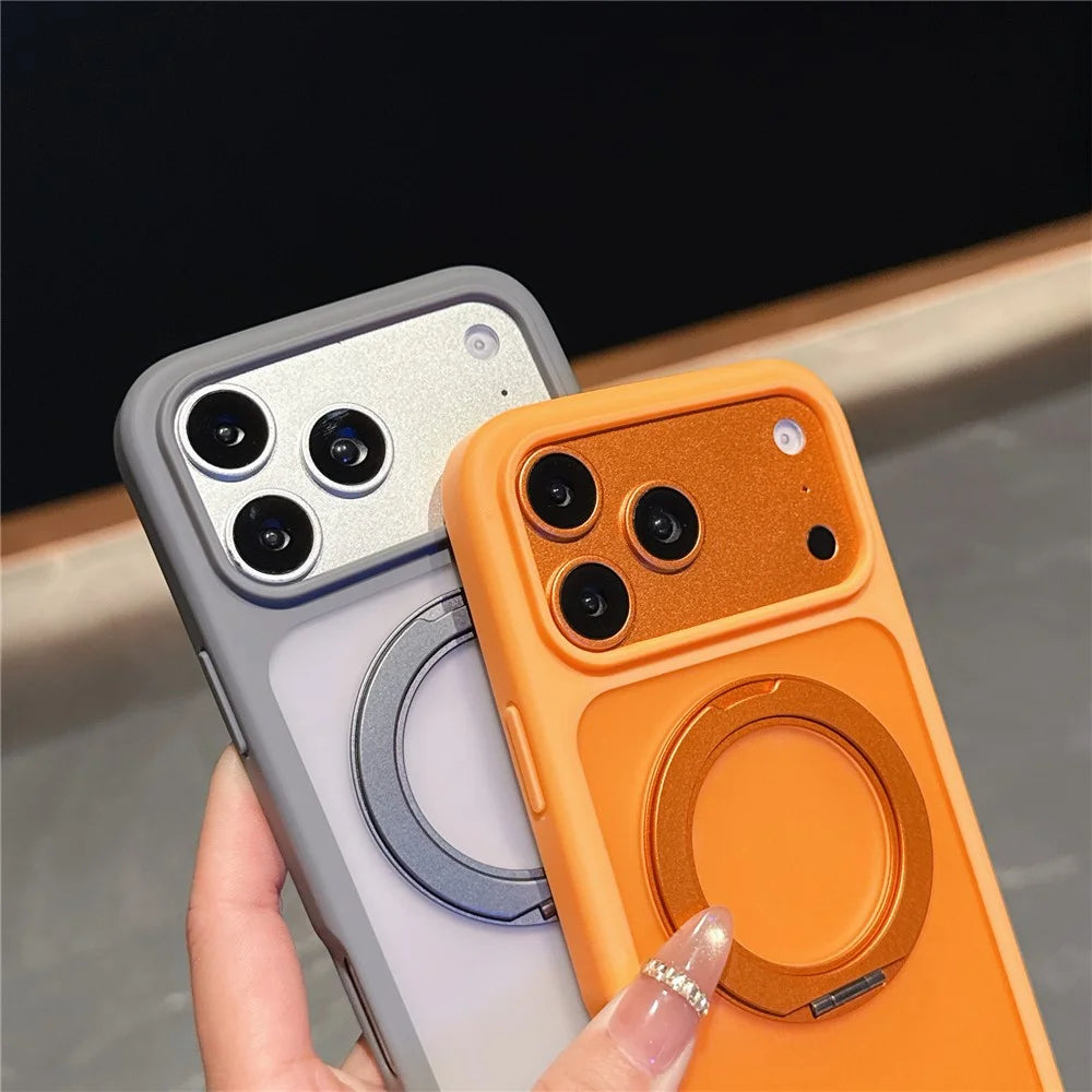 For iPhone 18 Pro Max / 17 Pro Max Magnetic Case with Rotating Kickstand TPU PC Skin Touch Phone Cover - Blue - 6