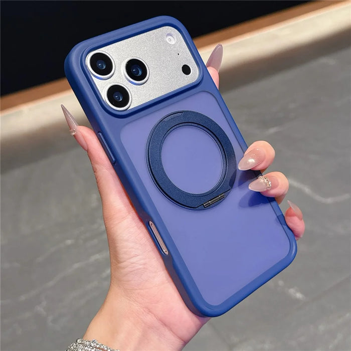 For iPhone 18 Pro / 17 Pro Magnetic Case with Rotating Kickstand TPU PC Skin Touch Phone Cover - Blue - 1