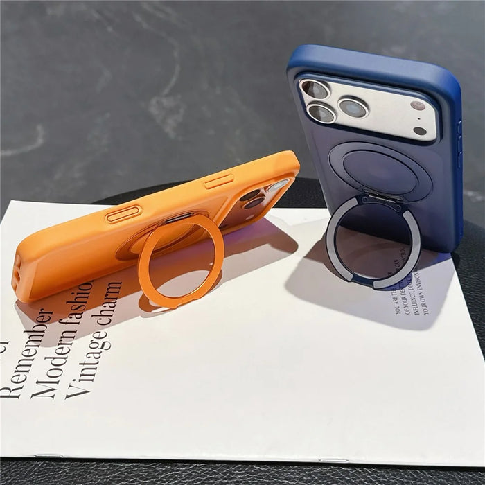 For iPhone 18 Pro / 17 Pro Magnetic Case with Rotating Kickstand TPU PC Skin Touch Phone Cover - Blue - 3