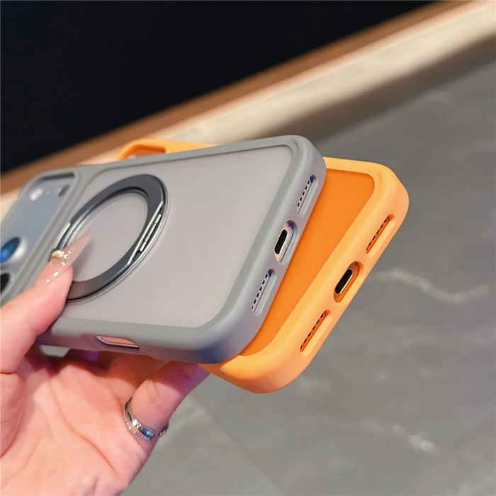 For iPhone 18 Pro / 17 Pro Magnetic Case with Rotating Kickstand TPU PC Skin Touch Phone Cover - Blue - 5