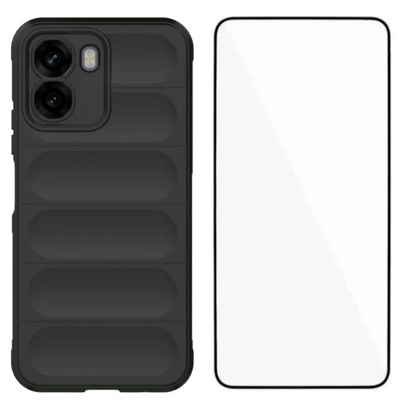WANLONFENG For Oppo A6x 4G / Oppo A6x 5G TPU Case  HD Series Anti Slip Phone Cover with Tempered Glass - Black - 1