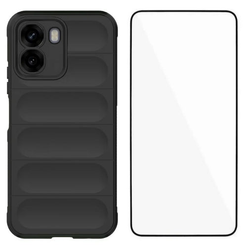 WANLONFENG For Oppo A6x 4G / Oppo A6x 5G TPU Case  HD Series Anti Slip Phone Cover with Tempered Glass - Black - 1