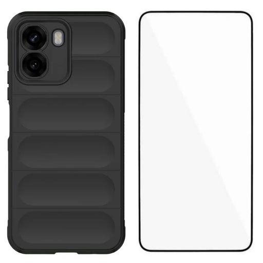 WANLONFENG For Oppo A6x 4G / Oppo A6x 5G TPU Case  HD Series Anti Slip Phone Cover with Tempered Glass - Black - 1