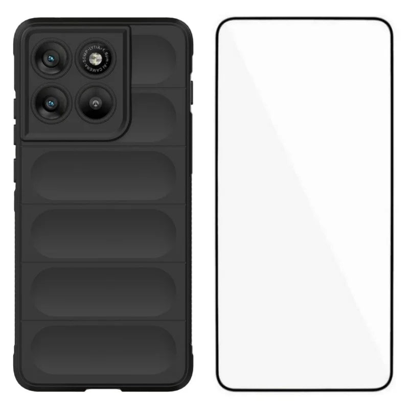 WANLONFENG For Motorola Edge 70 5G TPU Case  HD Series Anti Slip Phone Cover with Tempered Glass - Black - 1