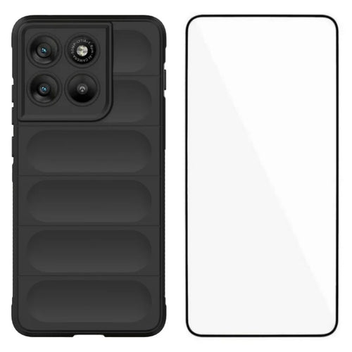 WANLONFENG For Motorola Edge 70 5G TPU Case  HD Series Anti Slip Phone Cover with Tempered Glass - Black - 1