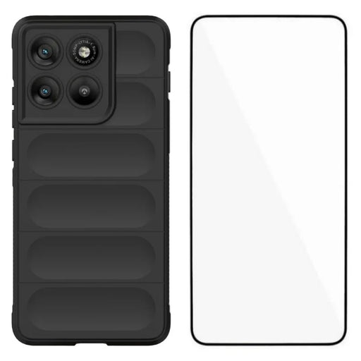 WANLONFENG For Motorola Edge 70 5G TPU Case  HD Series Anti Slip Phone Cover with Tempered Glass - Black - 1