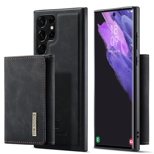 DG.MING M1 Series Wallet Phone Case for Samsung Galaxy S23 Ultra Anti-Drop Phone Shell PU Leather Coated Shockproof Cover with Kickstand - Black - 1