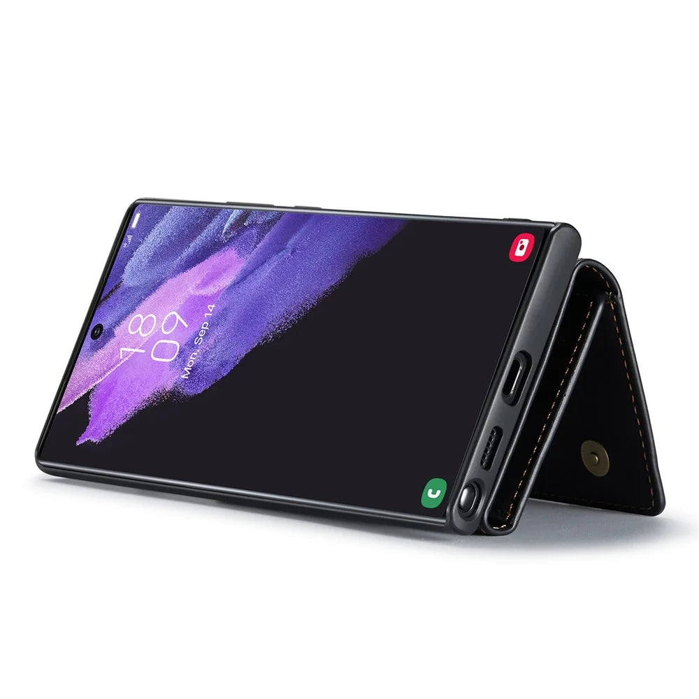 DG.MING M1 Series Wallet Phone Case for Samsung Galaxy S23 Ultra Anti-Drop Phone Shell PU Leather Coated Shockproof Cover with Kickstand - Black - 2