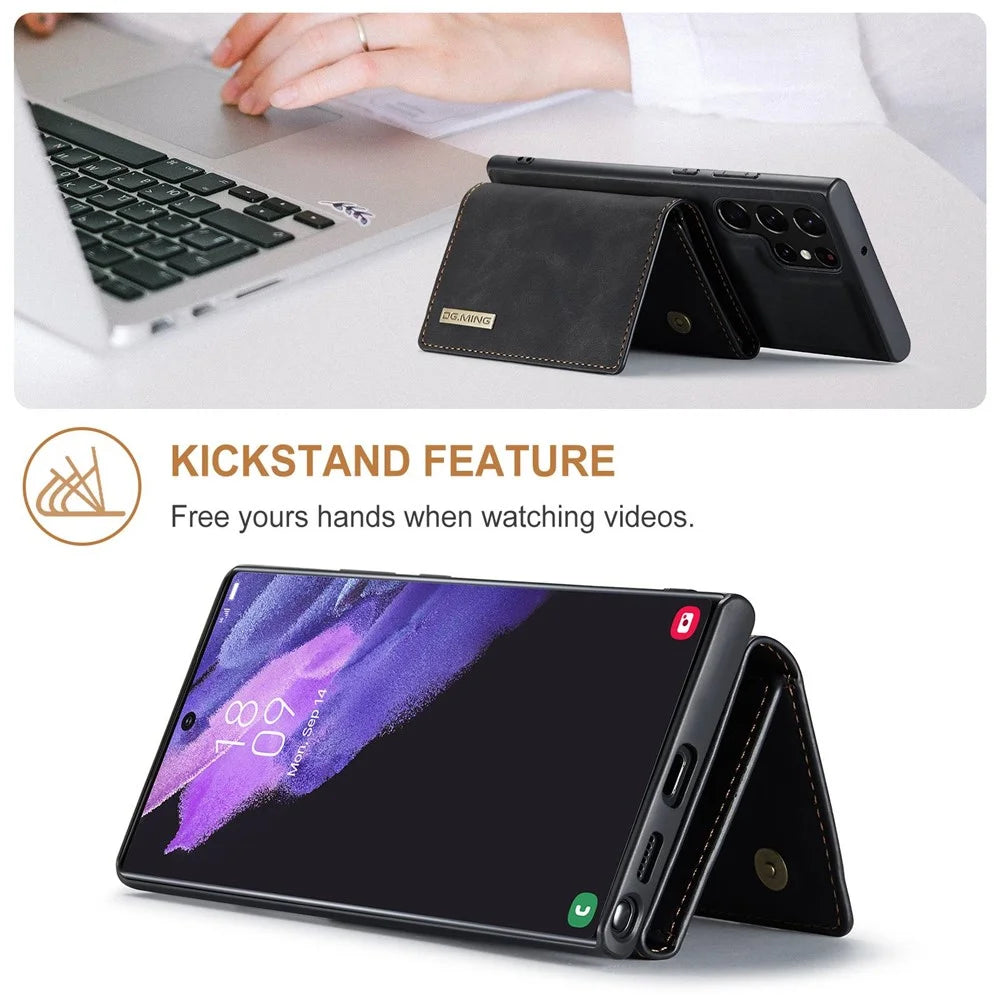 DG.MING M1 Series Wallet Phone Case for Samsung Galaxy S23 Ultra Anti-Drop Phone Shell PU Leather Coated Shockproof Cover with Kickstand - Black - 4