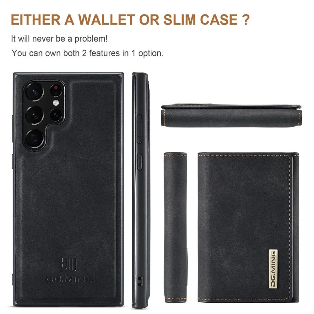 DG.MING M1 Series Wallet Phone Case for Samsung Galaxy S23 Ultra Anti-Drop Phone Shell PU Leather Coated Shockproof Cover with Kickstand - Black - 5