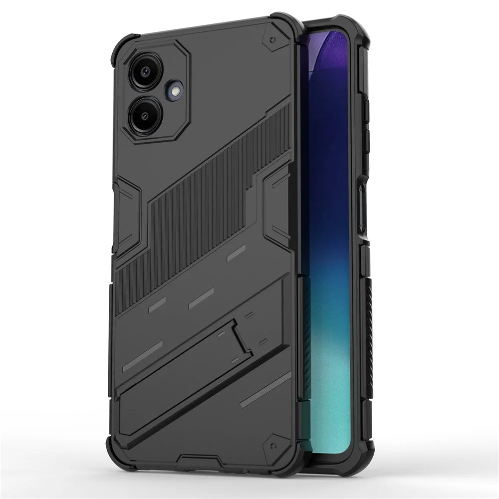 For Samsung Galaxy A06 4G Case PC + TPU Shockproof Phone Cover with Kickstand - Black - 1