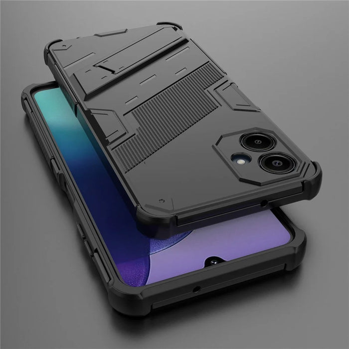 For Samsung Galaxy A06 4G Case PC + TPU Shockproof Phone Cover with Kickstand - Black - 4