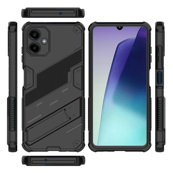 For Samsung Galaxy A06 4G Case PC + TPU Shockproof Phone Cover with Kickstand - Black - 6