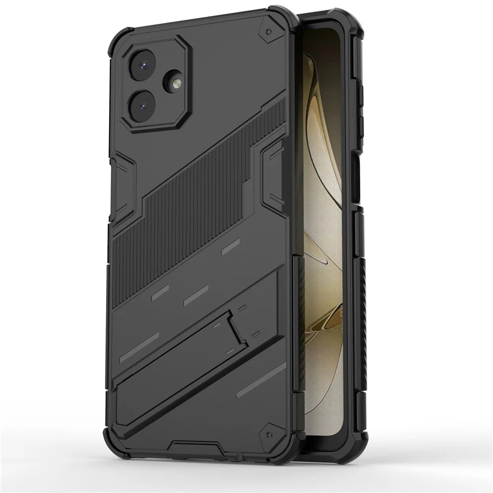 For Samsung Galaxy A08 5G / A08 4G / A07 5G / A07 4G Case PC + TPU Shockproof Phone Cover with Kickstand - Black - 1