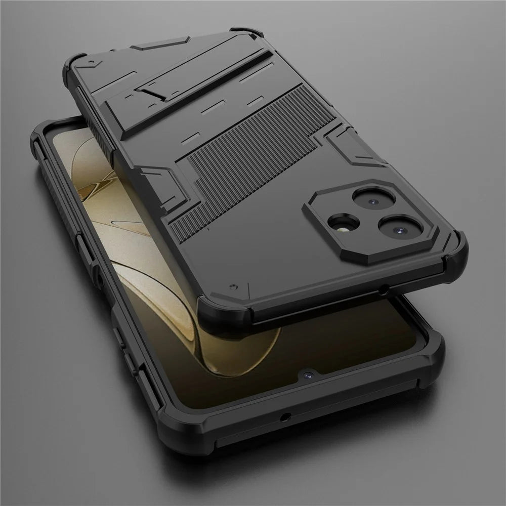 For Samsung Galaxy A08 5G / A08 4G / A07 5G / A07 4G Case PC + TPU Shockproof Phone Cover with Kickstand - Black - 4