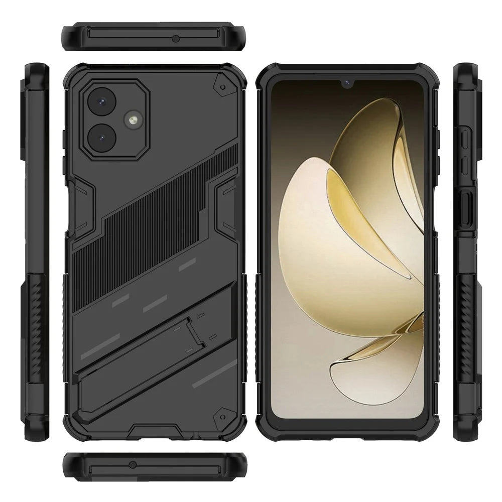 For Samsung Galaxy A08 5G / A08 4G / A07 5G / A07 4G Case PC + TPU Shockproof Phone Cover with Kickstand - Black - 6