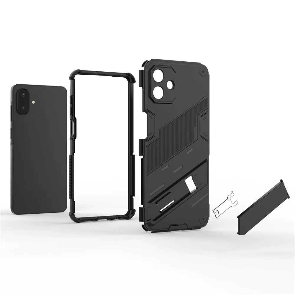 For Samsung Galaxy A08 5G / A08 4G / A07 5G / A07 4G Case PC + TPU Shockproof Phone Cover with Kickstand - Black - 7