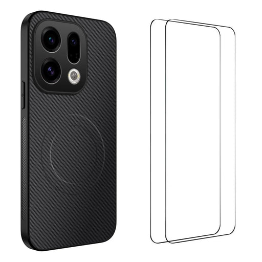 WANLONFENG For Oppo Find X9 5G Magnetic Case  TQ1 Series Carbon Fiber Texture PC TPU Phone Cover with 2Pcs Screen Films - Black - 1