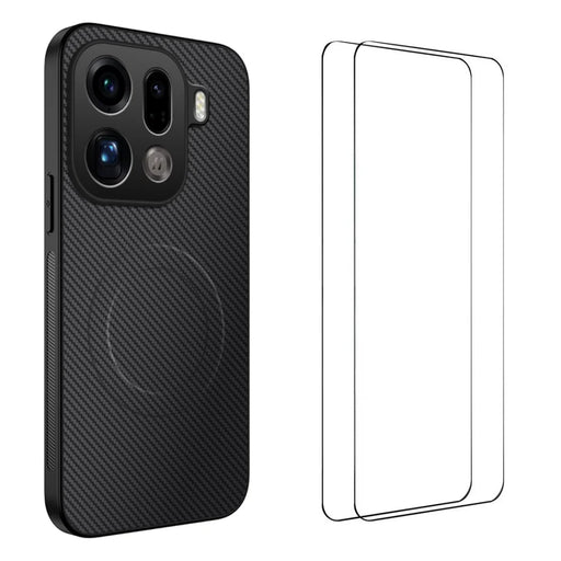 WANLONFENG For Oppo Find X9 Pro 5G Magnetic Case  TQ1 Series Carbon Fiber Texture PC TPU Phone Cover with 2Pcs Screen Films - Black - 1