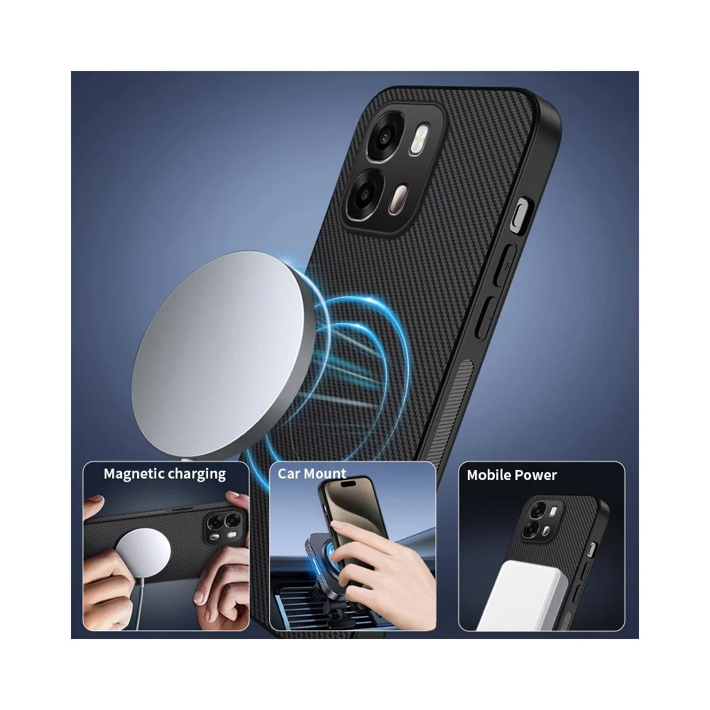 WANLONFENG For Oppo A6x 4G / Oppo A6x 5G Magnetic Case  TQ1 Series Carbon Fiber Texture PC TPU Phone Cover with 2Pcs Screen Films - Black - 4