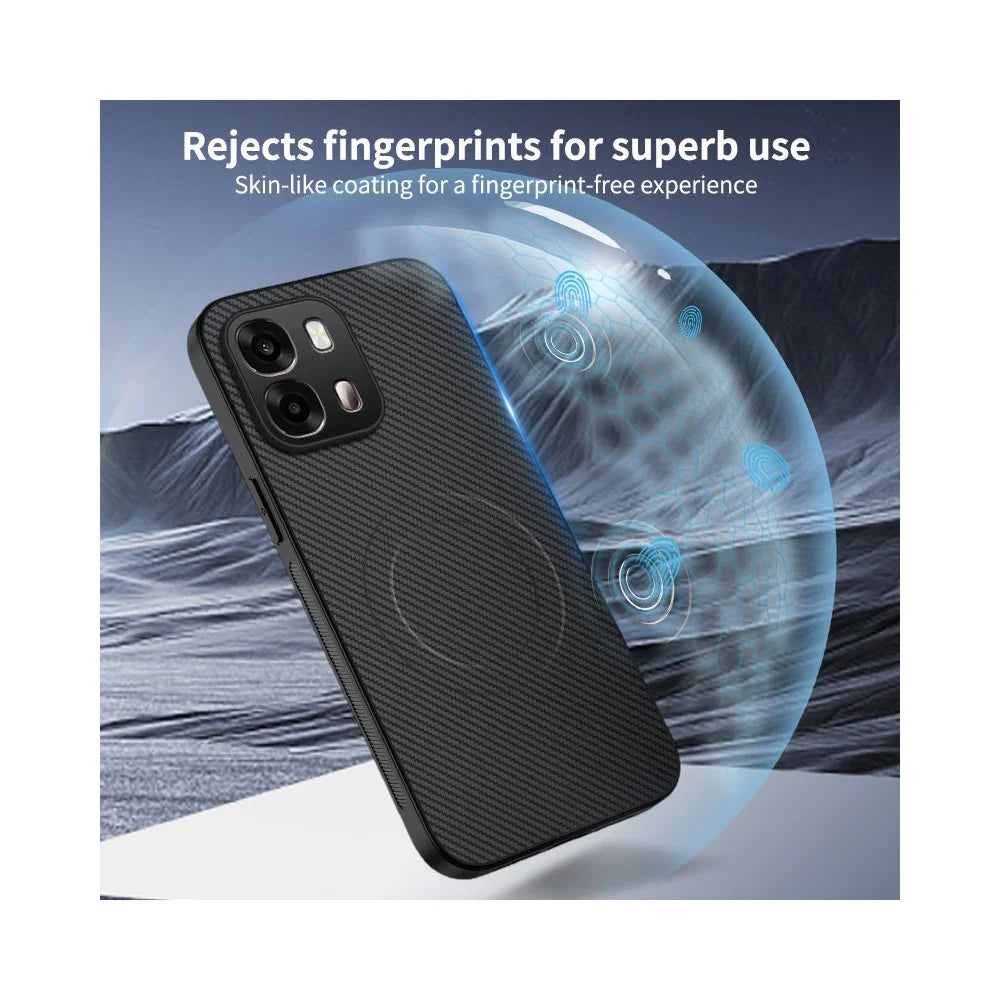 WANLONFENG For Oppo A6x 4G / Oppo A6x 5G Magnetic Case  TQ1 Series Carbon Fiber Texture PC TPU Phone Cover with 2Pcs Screen Films - Black - 5