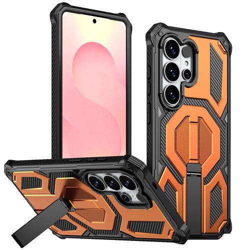 For Samsung Galaxy S26 Ultra Magnetic Case TPU + PC Kickstand Phone Cover Drop Protection - Orange - 1