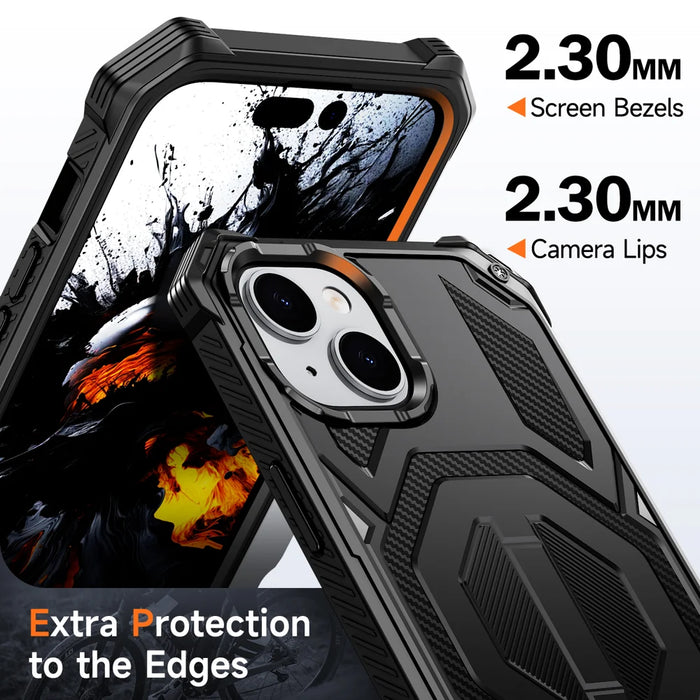 For iPhone 13 / iPhone 14 Magnetic Case TPU + PC Kickstand Phone Cover Drop Protection - Black - 5