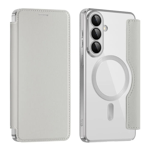 For Samsung Galaxy S26 Magnetic Case RFID Blocking Card Holder Leather Phone Cover with Lens Film - Titanium Grey - 1