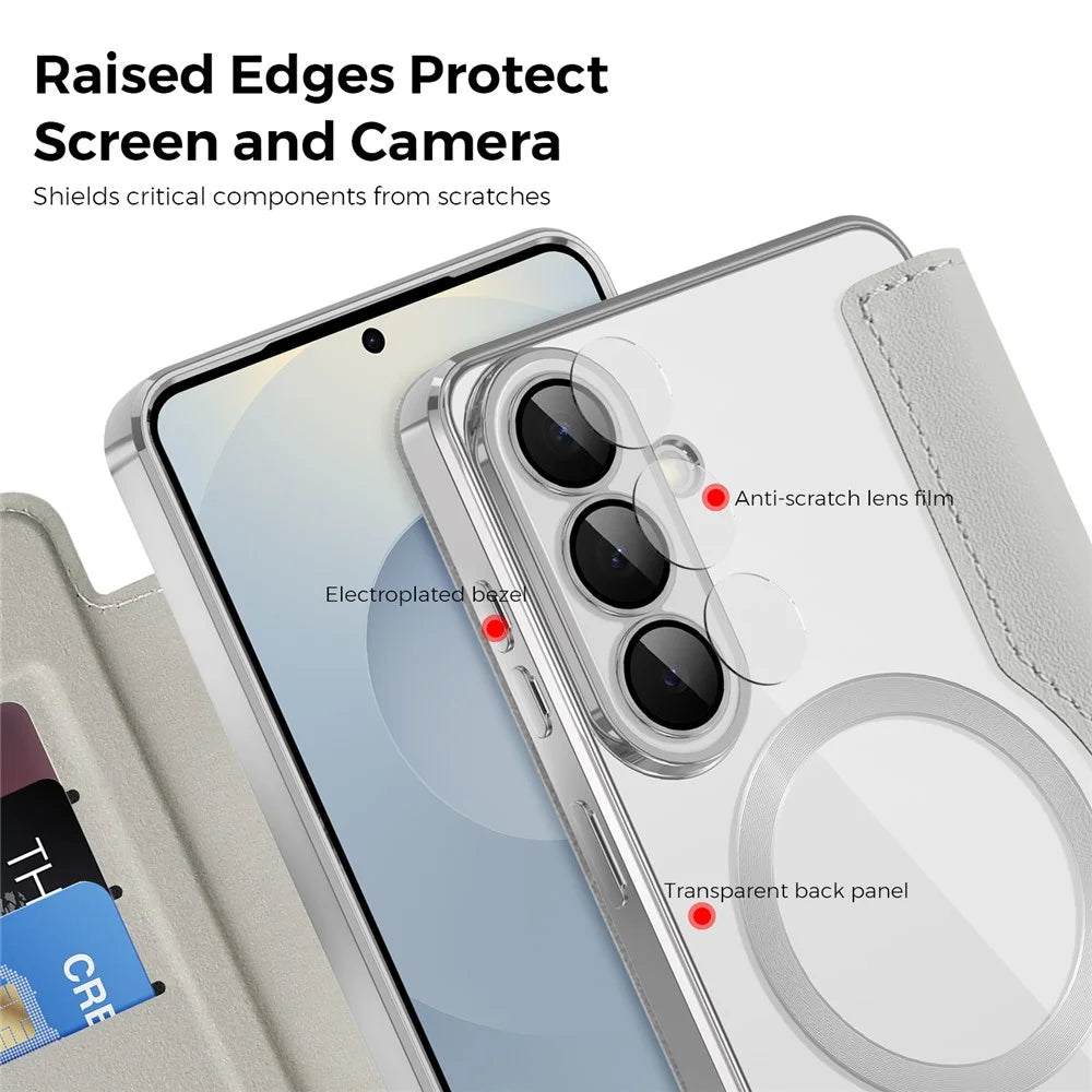 For Samsung Galaxy S26 Magnetic Case RFID Blocking Card Holder Leather Phone Cover with Lens Film - Titanium Grey - 7
