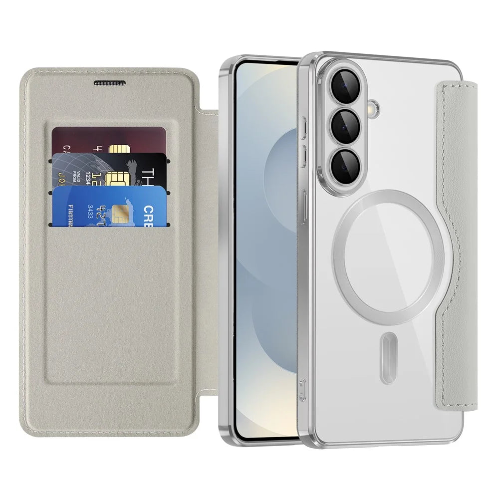 For Samsung Galaxy S26+ Magnetic Case RFID Blocking Card Holder Leather Phone Cover with Lens Film - Titanium Grey - 2