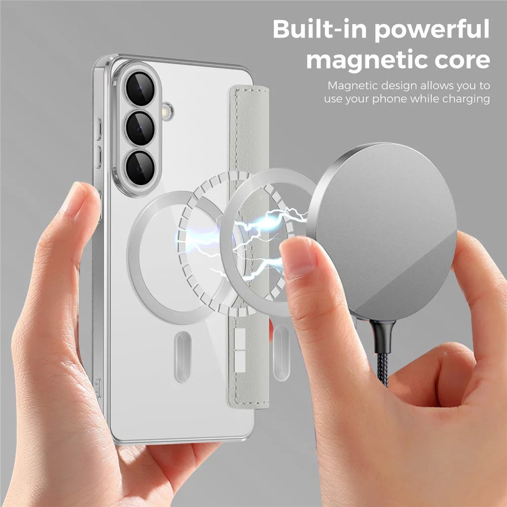 For Samsung Galaxy S26+ Magnetic Case RFID Blocking Card Holder Leather Phone Cover with Lens Film - Titanium Grey - 4