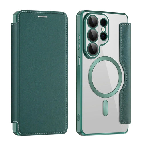 For Samsung Galaxy S26 Ultra Magnetic Case RFID Blocking Card Holder Leather Phone Cover with Lens Film - Blackish Green - 1