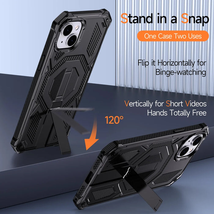 For iPhone 14 Plus / iPhone 15 Plus Magnetic Case TPU + PC Kickstand Phone Cover Drop Protection - Black - 7