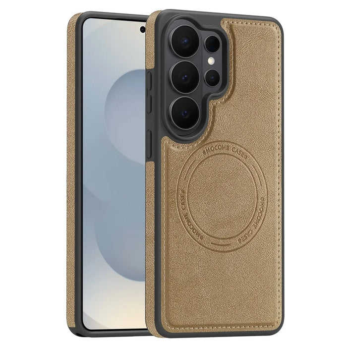 For Samsung Galaxy S26 Ultra Magnetic Case Leather Back Phone Cover - Desert Gold - 1