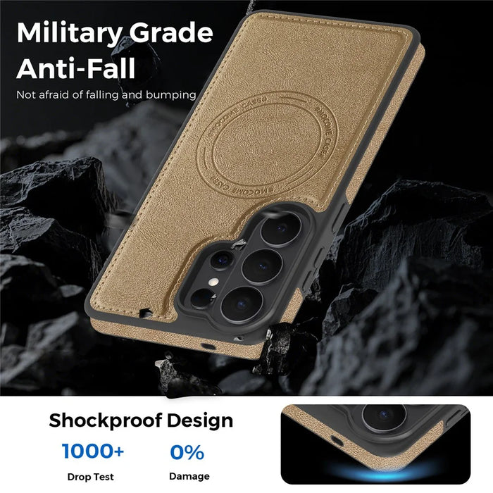 For Samsung Galaxy S26 Ultra Magnetic Case Leather Back Phone Cover - Desert Gold - 4