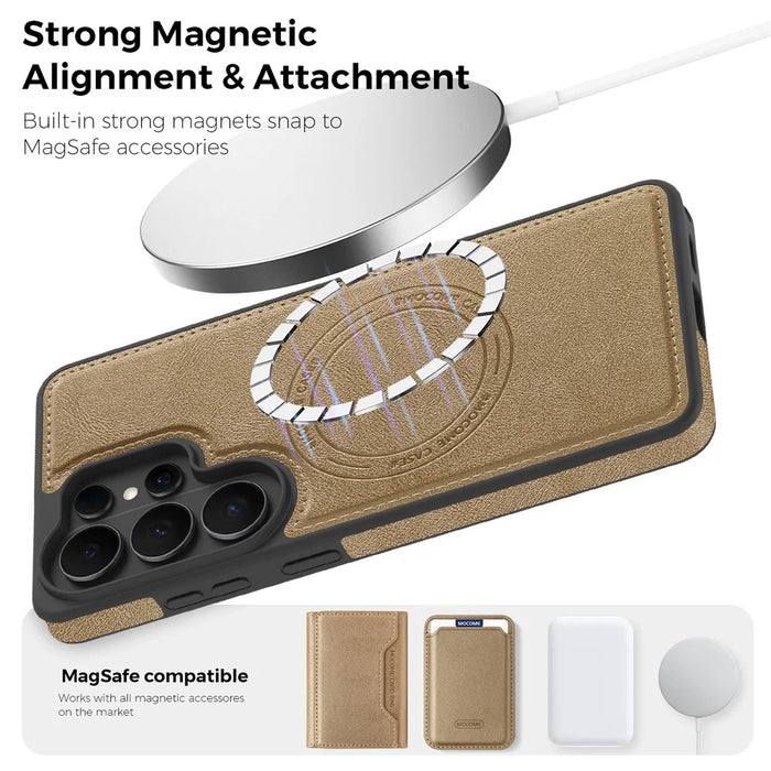For Samsung Galaxy S26 Ultra Magnetic Case Leather Back Phone Cover - Desert Gold - 6