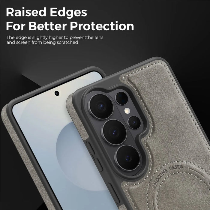 For Samsung Galaxy S26 Ultra Magnetic Case with Folded Kickstand PC Silicone Leather Phone Back Cover - Titanium Grey - 5