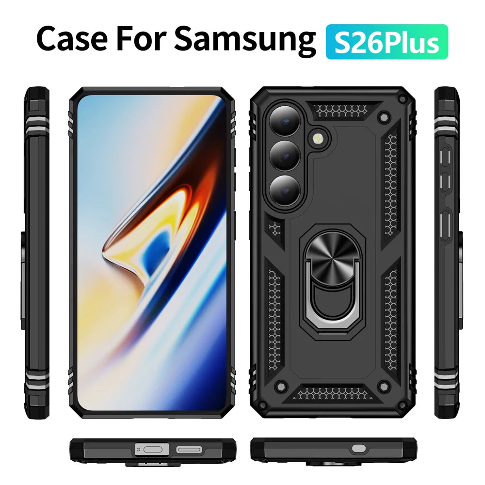 For Samsung Galaxy S26+ Case PC + TPU Phone Cover with Kickstand - Black - 5
