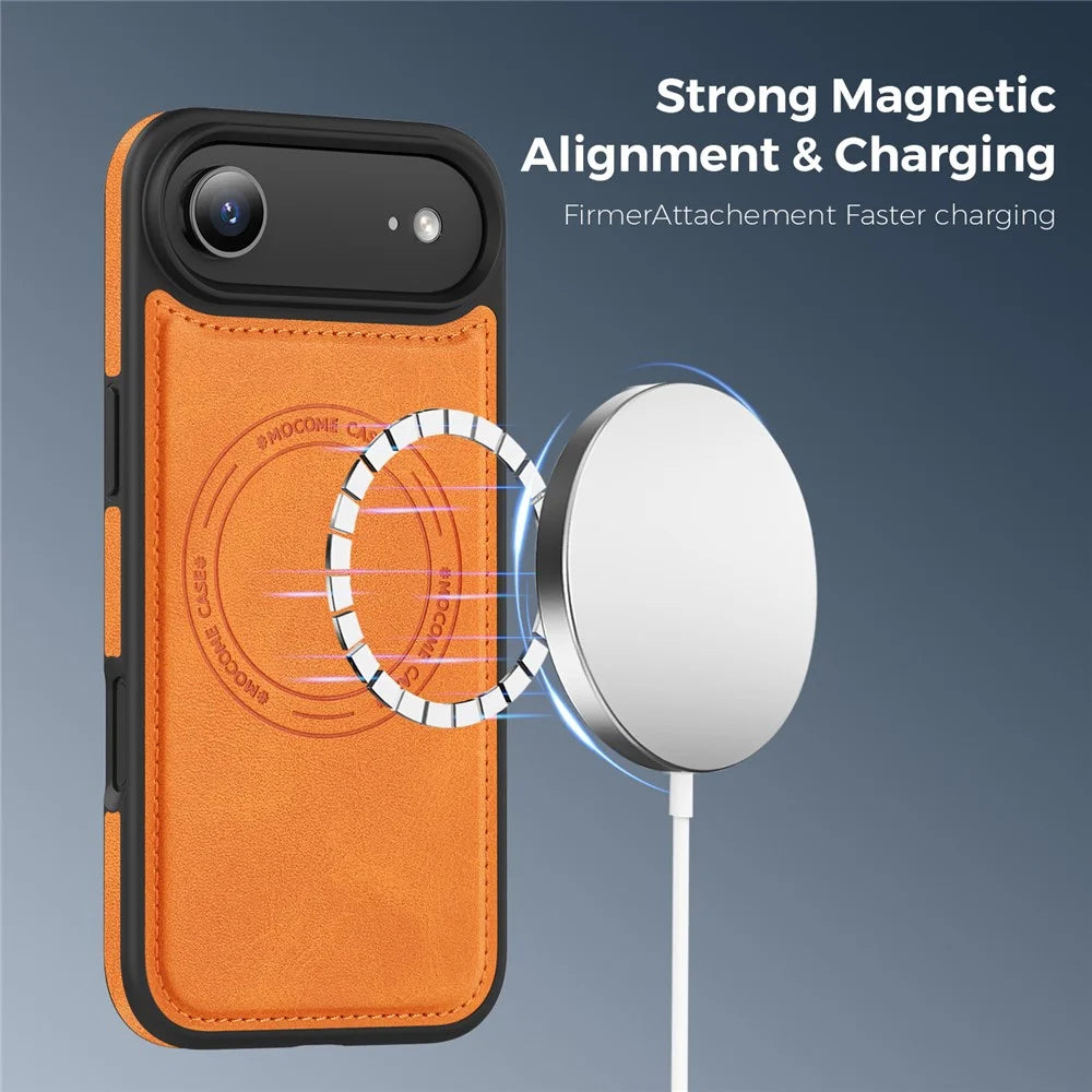 For iPhone Air Case Compatible with MagSafe Leather Back Phone Cover - Orange - 2