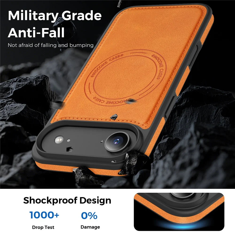 For iPhone Air Case Compatible with MagSafe Leather Back Phone Cover - Orange - 3