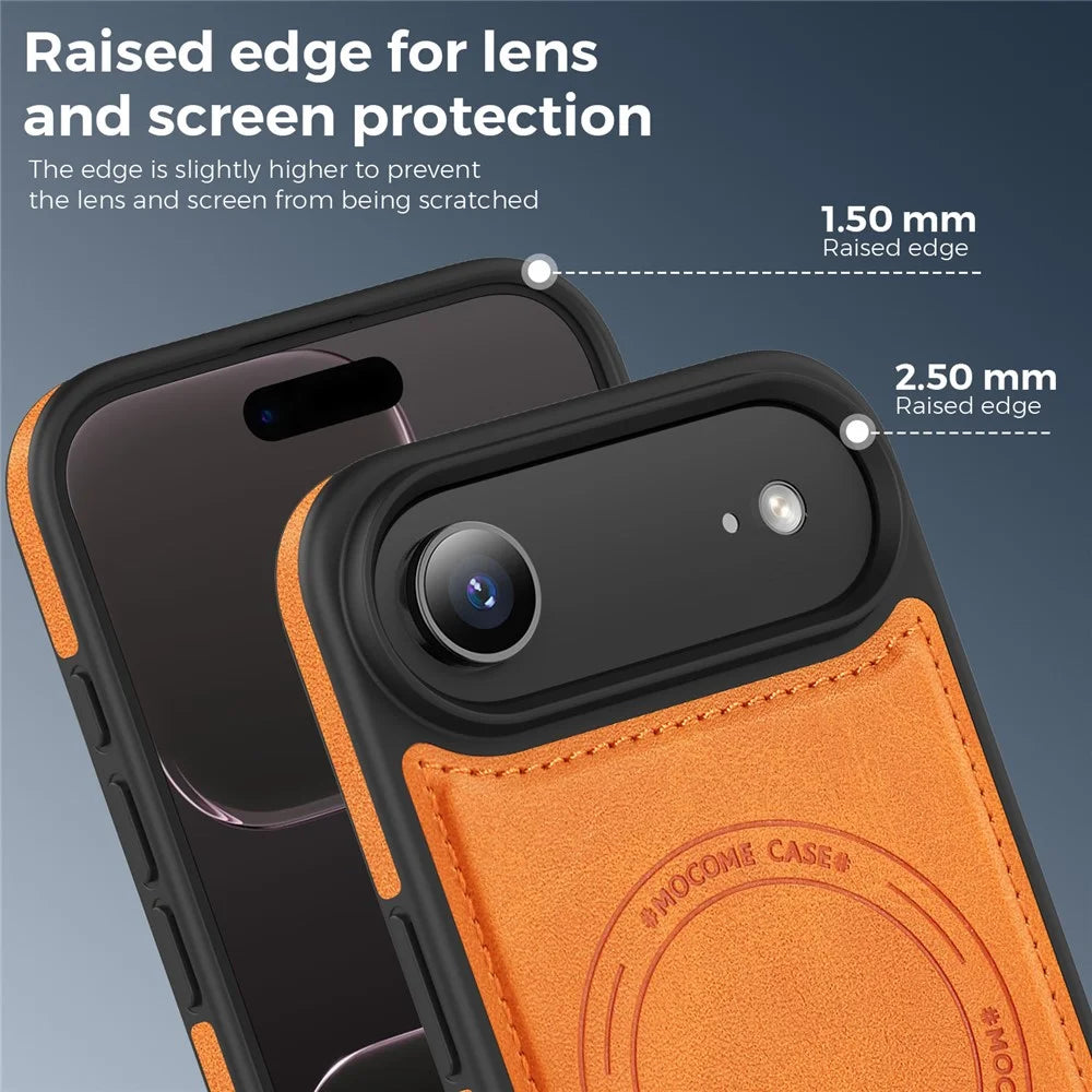 For iPhone Air Case Compatible with MagSafe Leather Back Phone Cover - Orange - 4