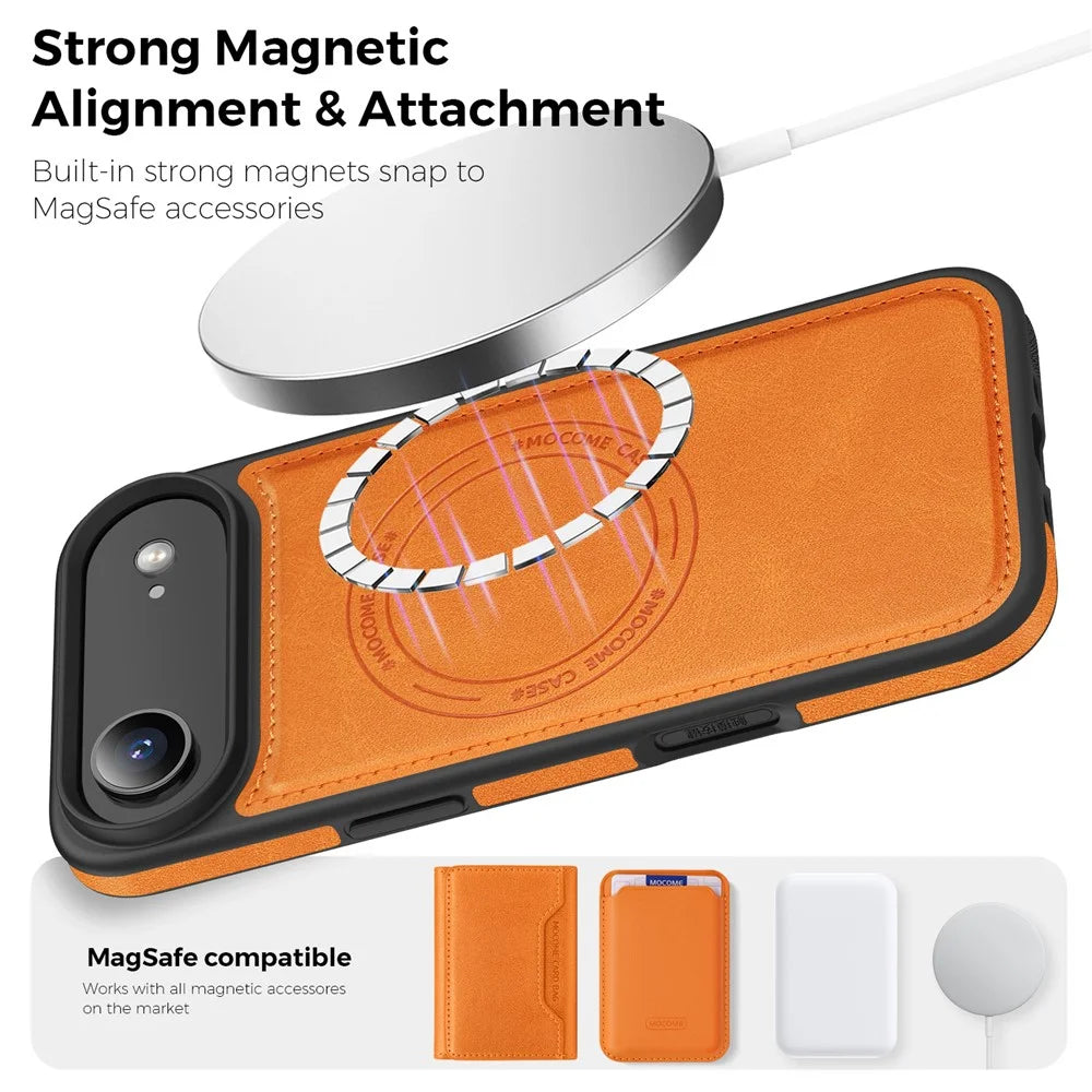 For iPhone Air Case Compatible with MagSafe Leather Back Phone Cover - Orange - 5