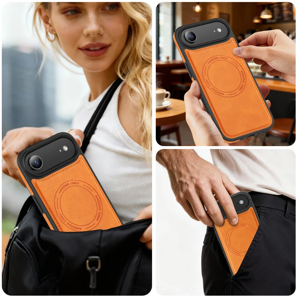 For iPhone Air Case Compatible with MagSafe Leather Back Phone Cover - Orange - 6