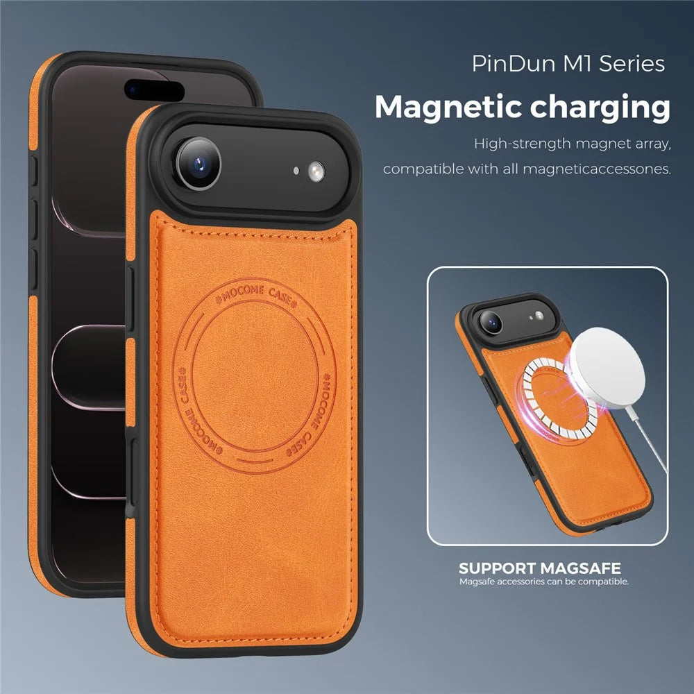 For iPhone Air Case Compatible with MagSafe Leather Back Phone Cover - Orange - 7