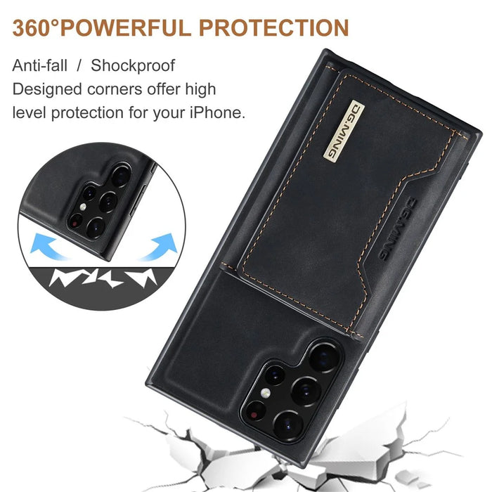 DG.MING M2 Series Protective Case for Samsung Galaxy S23 Ultra Detachable Wallet Phone Case Anti-Drop Shockproof Cover with Kickstand - Black - 6