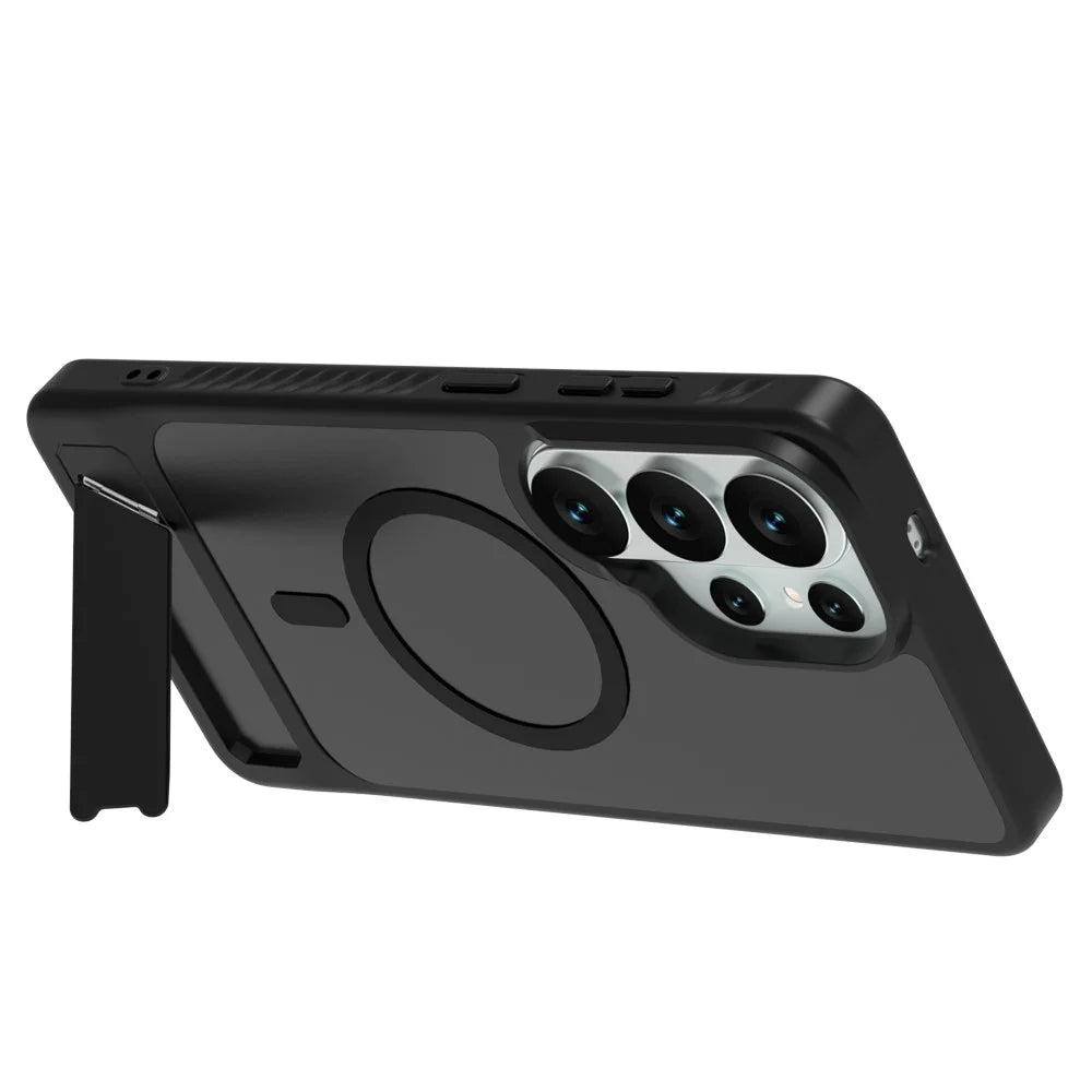 LEREACH Le-Chic Series for Samsung Galaxy S26 Ultra Magnetic Case TPU + PC Kickstand Phone Cover - Black - 3