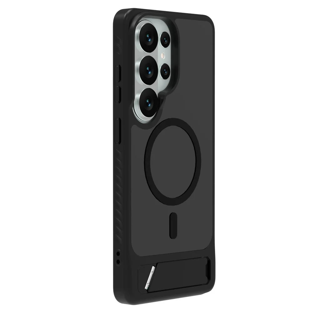 LEREACH Le-Chic Series for Samsung Galaxy S26 Ultra Magnetic Case TPU + PC Kickstand Phone Cover - Black - 5
