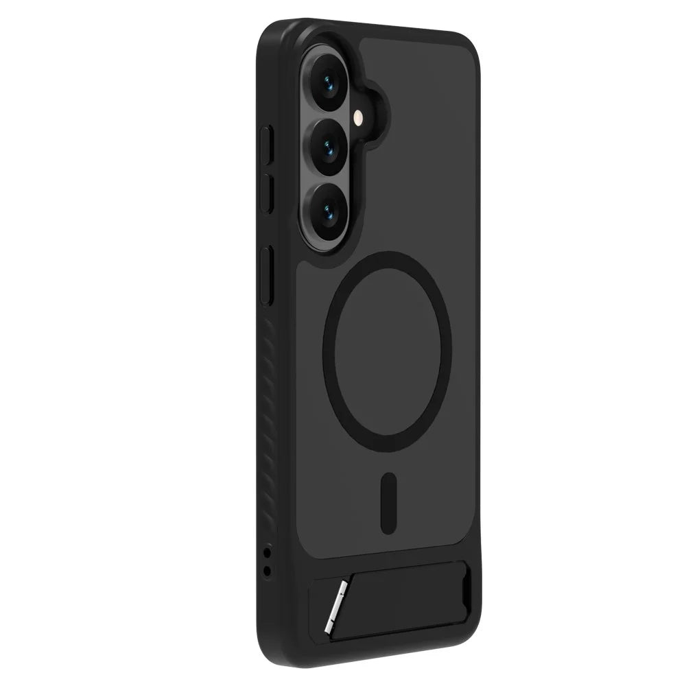 LEREACH Le-Chic Series for Samsung Galaxy S26+ Magnetic Case TPU + PC Kickstand Phone Cover - Black - 5