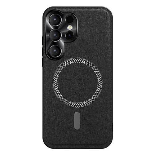 For Samsung Galaxy S26 Ultra Case PU TPU PC Phone Back Cover with Metal Lens Frame - Black - 1